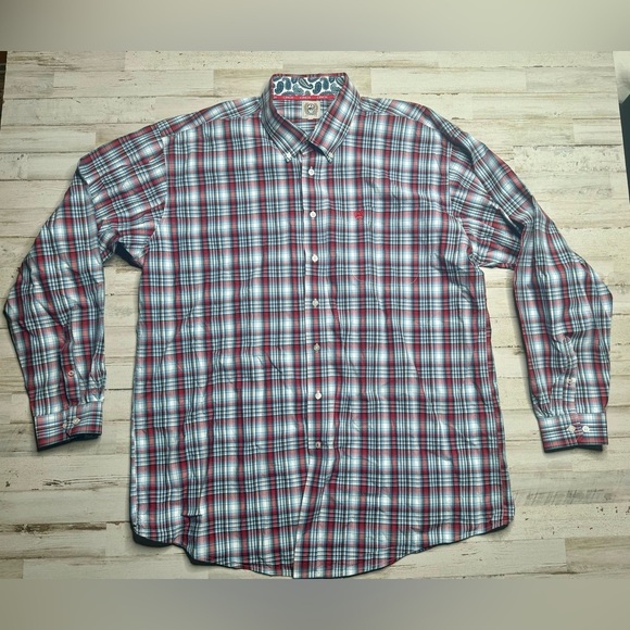 Cinch Other - CINCH Shirt Adult 2XL Plaid Western Cowboy Rodeo Cotton Mens Red